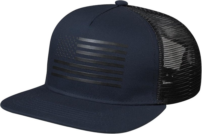 UALON Baseball Cap, Snapback Trucker Hat for Men & Women with American Flag and Adjustable, Breathable Mesh, Flat Bill Hats - Image 1